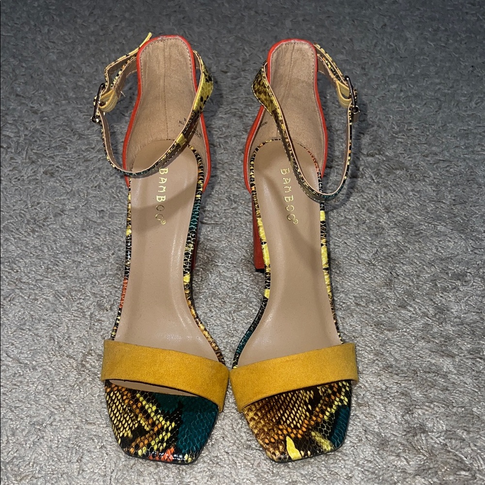 BAMBOO Vibrant Snake Print Heels